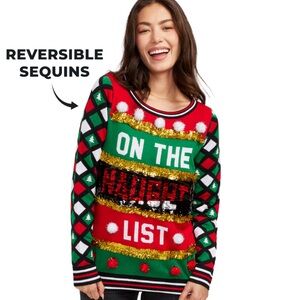 NWOT Tipsy Elves WOMEN'S NAUGHTY OR NICE REVERSIBLE SEQUIN sweater